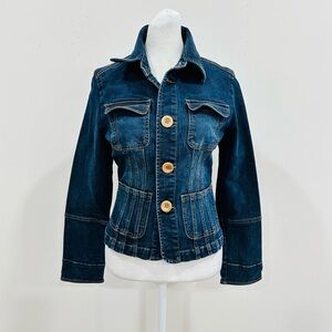 Tulle Women Denim Jean Jacket Blue Button Down Cotton Long Sleeve Pockets Size S